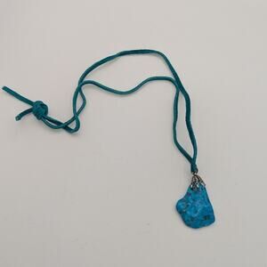 Handmade Raw Polished Turquoise Necklace Pendant Leather Cord Native American